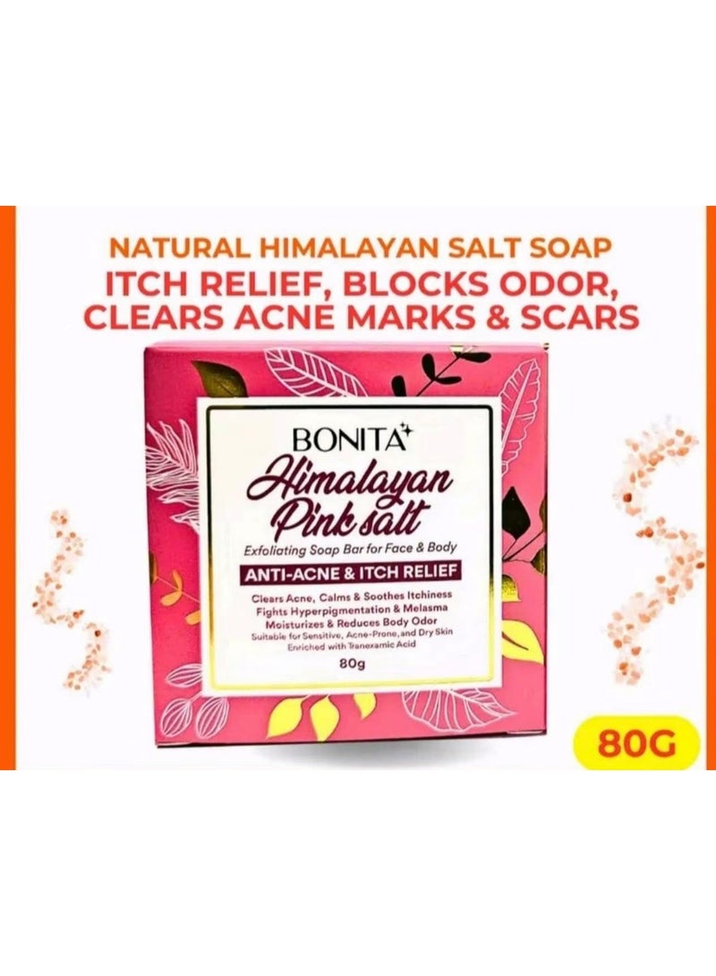 Bonita Himalayan Pink Salt Soap 80g Natural Exfoliating Anti Acne Soap for Face and Body Helps Clear Acne Scars Itch Relief Odor Control Skin Brightening - Image 1